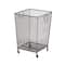 24" Black Metal Square Mesh Wire Rolling Laundry Storage Cart with Ring Handles